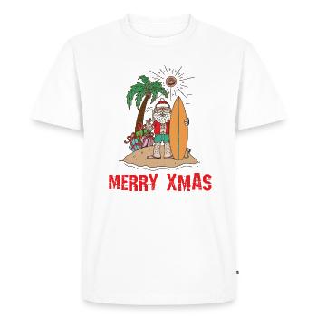 Père Noël Surfeur Père Noël Cadeau Surf - T-shirt Premium bio Homme - blanc - Devant - Nico (187cm)