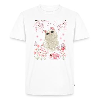 Katze unter Kirschblüte - Männer Premium Bio T-Shirt - Weiß - Vorne - Nico (187cm)