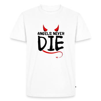Les anges ne meurent jamais - avec les cornes et les queues du diable - T-shirt Premium bio Homme - blanc - Devant - Nico (187cm)