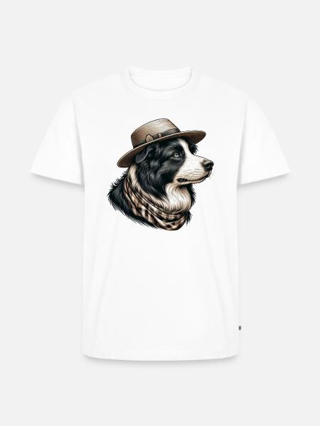 Border Collie mit Strohhut - Männer Premium Bio T-Shirt - Weiß
