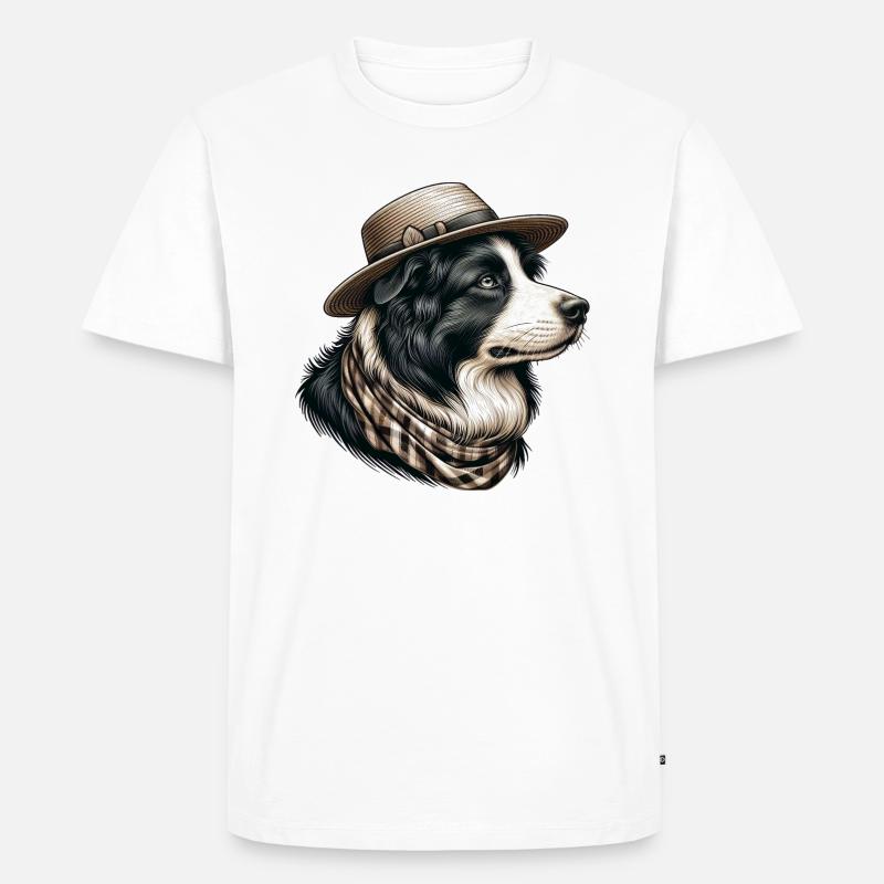 Border Collie mit Strohhut - Männer Premium Bio T-Shirt - Weiß