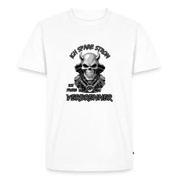 J’économise de l’électricité Je conduis des moteurs à combustion - T-shirt Premium bio Homme - blanc - Devant - Nico (187cm)