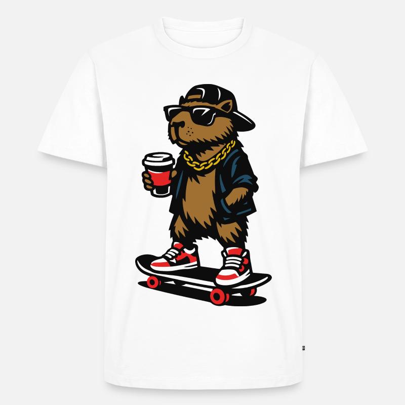 Colles Capybara Skateboard Kaffee - Männer Premium Bio T-Shirt - Weiß