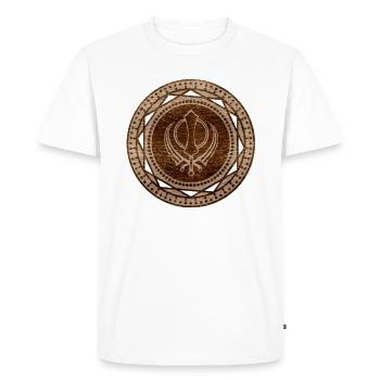 Khanda symbol on wooden texture - Men's Premium Organic T-Shirt - white - Front - Nico (187cm)