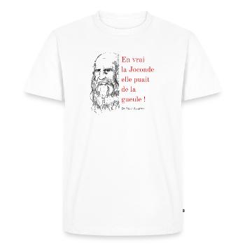 Citation De Vinci (bourré) - idée cadeau artiste - T-shirt Premium bio Homme - blanc - Devant - Nico (187cm)