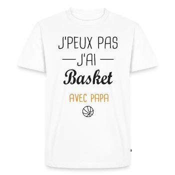 J'peux pas j'ai Basket avec mon papa papa et fils - T-shirt Premium bio Homme - blanc - Devant - Nico (187cm)