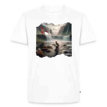 NORVÈGE : berceau de la pêche Salomon - T-shirt Premium bio Homme - blanc - Devant - Nico (187cm)