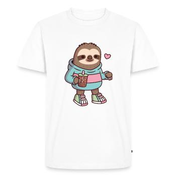 Mignon paresseux en sweat à capuche et baskets avec thé à bulles - T-shirt Premium bio Homme - blanc - Devant - Nico (187cm)