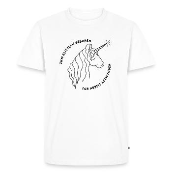 Né pour briller, forcé de travailler la licorne - T-shirt Premium bio Homme - blanc - Devant - Nico (187cm)
