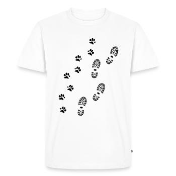 Shoe print and paw print, hiking with dog - Men's Premium Organic T-Shirt - white - Front - Nico (187cm)