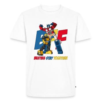Transformers G1 BFFs Optimus Prime Et Bumblebee - T-shirt Premium bio Homme - blanc - Devant - Nico (187cm)