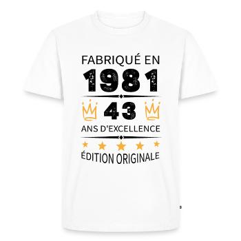 Fabriqué En 1981 Né En 1981 43 Ans Anniversaire - T-shirt Premium bio Homme - blanc - Devant - Nico (187cm)
