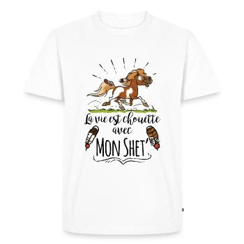 La vie est chouette avec mon shet 2 texte noir - T-shirt Premium bio Homme - blanc - Devant - Nico (187cm)