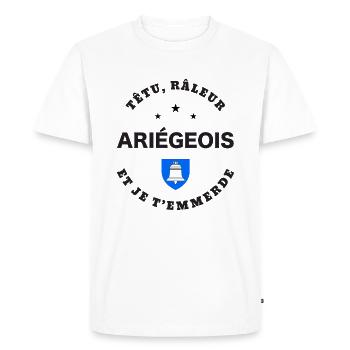 Ariégeois, têtu, râleur - T-shirt Premium bio Homme - blanc - Devant - Nico (187cm)