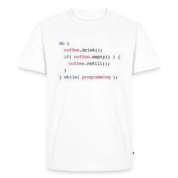 Code Coffee Refill Programming - Men's Premium Organic T-Shirt - white - Front - Nico (187cm)