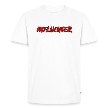 Influenceur - lettrage Popart fort - T-shirt Premium bio Homme - blanc - Devant - Nico (187cm)