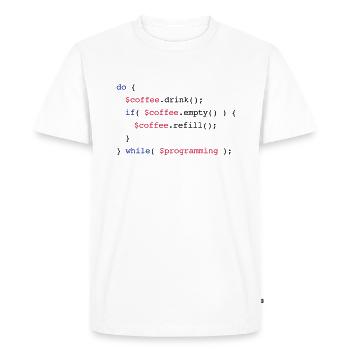 Code Coffee Refill Programming v2 - Men's Premium Organic T-Shirt - white - Front - Nico (187cm)