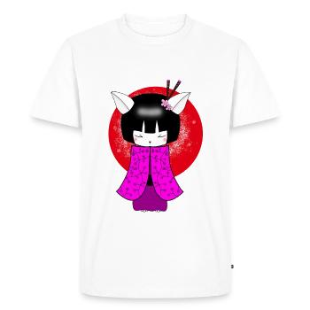 Kokeshi Cat art japonais geisha - T-shirt Premium bio Homme - blanc - Devant - Nico (187cm)