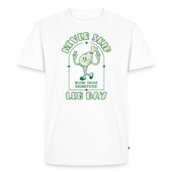 Funny Fitness Shirt – Never Skip Leg Day - Men's Premium Organic T-Shirt - white - Front - Nico (187cm)