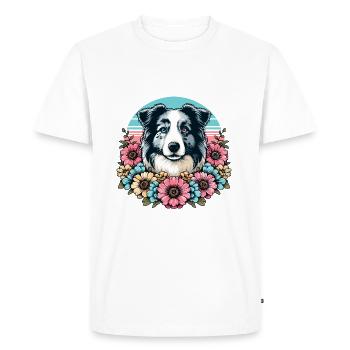 Border Collie Rétro Pastel Floral Bleu Merle - T-shirt Premium bio Homme - blanc - Devant - Nico (187cm)