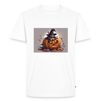Halloween : La sorcière et la citrouille - T-shirt Premium bio Homme - blanc - Devant - Nico (187cm)