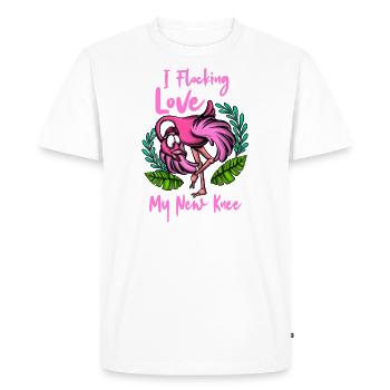 Knee Surgery Flamingo I Flocking My Knee Recovery - Men's Premium Organic T-Shirt - white - Front - Nico (187cm)