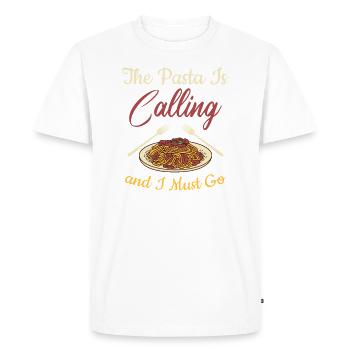 The Pasta Is Calling And I must Go - Men's Premium Organic T-Shirt - white - Front - Nico (187cm)