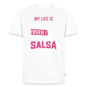 Danseuse de salsa Ma vie est meilleure quand je danse la salsa - T-shirt Premium bio Homme - blanc - Devant - Nico (187cm)