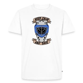 Joueur de hockey garder son calme et sauver un gardien de but de hockey sur glace - T-shirt Premium bio Homme - blanc - Devant - Nico (187cm)