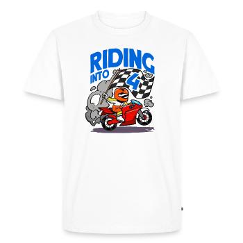 Motocycliste roulant dans 4 garçon moto anniversaire - T-shirt Premium bio Homme - blanc - Devant - Nico (187cm)