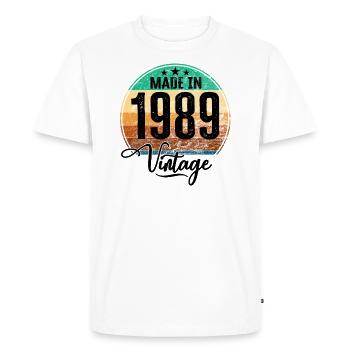 Millésime Fabriqué en 1989 Année de naissance 1989 Anniversaire - T-shirt Premium bio Homme - blanc - Devant - Nico (187cm)