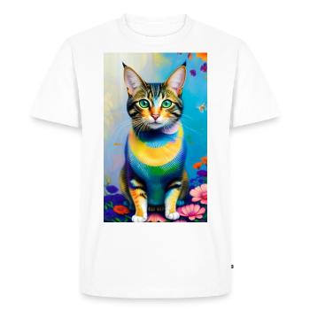 Chat domestique à poil court avec des fleurs - T-shirt Premium bio Homme - blanc - Devant - Nico (187cm)