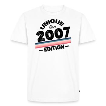 Unique depuis 2007 Edition Anniversaire Millésime 2007 - T-shirt Premium bio Homme - blanc - Devant - Nico (187cm)
