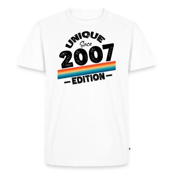 Unique depuis 2007 Edition Anniversaire Millésime 2007 - T-shirt Premium bio Homme - blanc - Devant - Nico (187cm)