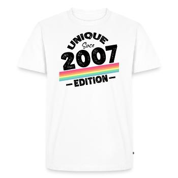 Unique depuis 2007 Edition Anniversaire Millésime 2007 - T-shirt Premium bio Homme - blanc - Devant - Nico (187cm)