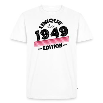 Unique depuis 1949 Edition Anniversaire Millésime 1949 - T-shirt Premium bio Homme - blanc - Devant - Nico (187cm)