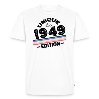 Unique depuis 1949 Edition Anniversaire Millésime 1949 - T-shirt Premium bio Homme - blanc - Devant - Nico (187cm)