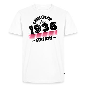 Unique depuis 1936 Edition Anniversaire Millésime 1936 - T-shirt Premium bio Homme - blanc - Devant - Nico (187cm)