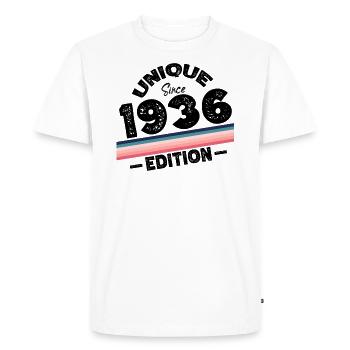 Unique depuis 1936 Edition Anniversaire Millésime 1936 - T-shirt Premium bio Homme - blanc - Devant - Nico (187cm)