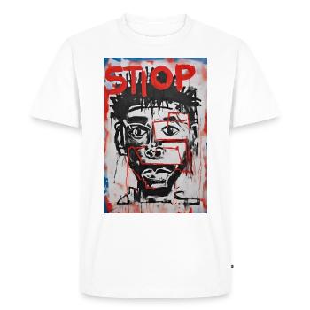 Tee-shit Urban Art STOP Tee - T-shirt Premium bio Homme - blanc - Devant - Nico (187cm)
