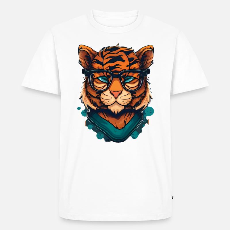 Tiger als Nerd mit Buch - Männer Premium Bio T-Shirt - Weiß