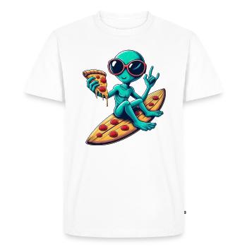 Alien alien surfeur surfant pizza - T-shirt Premium bio Homme - blanc - Devant - Nico (187cm)