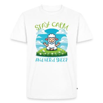 Restez calme et troupeau de moutons Zen Méditation Moutons - T-shirt Premium bio Homme - blanc - Devant - Nico (187cm)