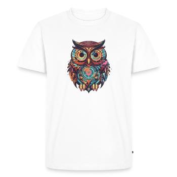 Cute owl with clockwork, comic style, geometric - Men's Premium Organic T-Shirt - white - Front - Nico (187cm)