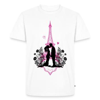 Lovers kissing in front of Eiffel Tower with tribal heart - Men's Premium Organic T-Shirt - white - Front - Nico (187cm)