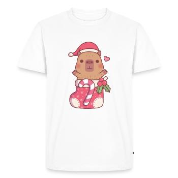 Mignon Capybara dans le bas de Noël - T-shirt Premium bio Homme - blanc - Devant - Nico (187cm)