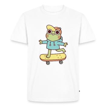 Mignonne grenouille sur skateboard - T-shirt Premium bio Homme - blanc - Devant - Nico (187cm)