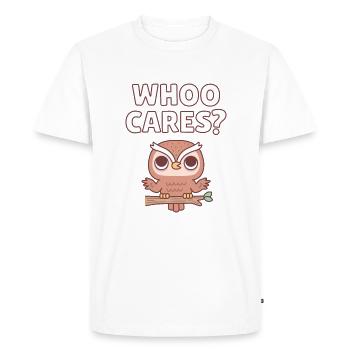 Chouette mignonne hausse les épaules Whoo Cares Jeu de mots drôle - T-shirt Premium bio Homme - blanc - Devant - Nico (187cm)