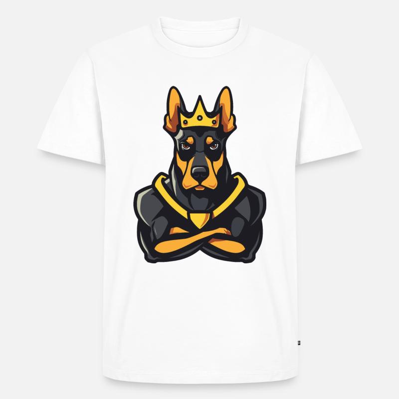 Dobermann Hund Comic Krone - Männer Premium Bio T-Shirt - Weiß