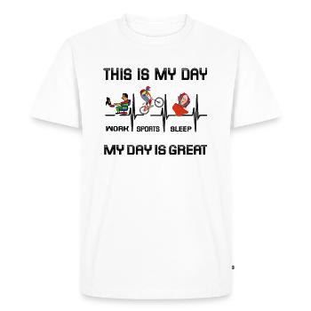 C’est ma journée travail sport dormir ma journée super noir - T-shirt Premium bio Homme - blanc - Devant - Nico (187cm)